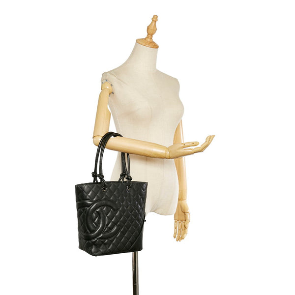 シャネル カンボンライン ブラック カーフ トートバッグ レディース CHANEL 【中古】