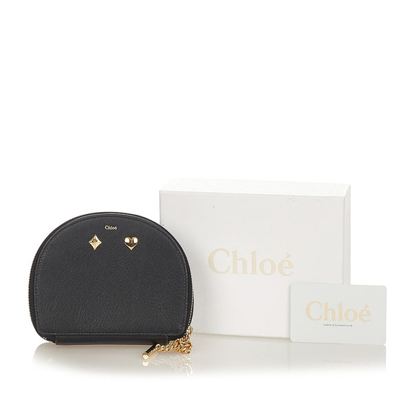 クロエ ドリュー ハート ダイヤ ブラック レザー ポーチ レディース Chloe 【中古】
