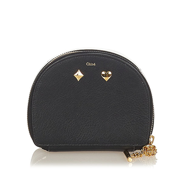 クロエ ドリュー ハート ダイヤ ブラック レザー ポーチ レディース Chloe 【中古】
