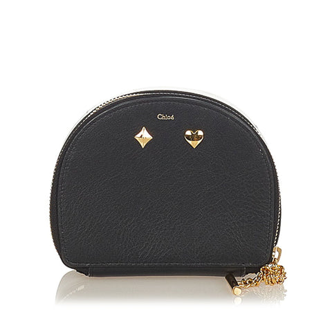 クロエ ドリュー ハート ダイヤ ブラック レザー ポーチ レディース Chloe 【中古】