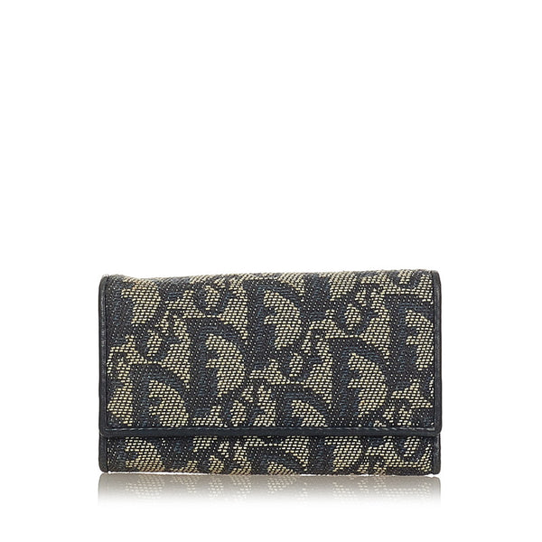 クリスチャンディオール トロッター ネイビー グレー キャンバス レザー キーケース レディース Christian Dior 【中古】