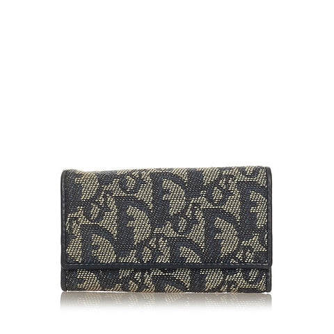 クリスチャンディオール トロッター ネイビー グレー キャンバス レザー キーケース レディース Christian Dior 【中古】