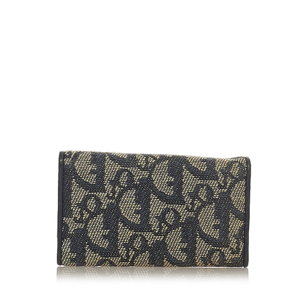 クリスチャンディオール トロッター ネイビー グレー キャンバス レザー キーケース レディース Christian Dior 【中古】