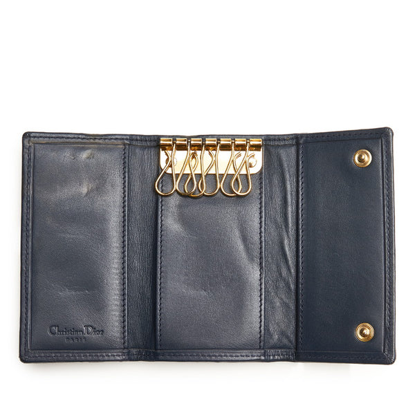 クリスチャンディオール トロッター ネイビー グレー キャンバス レザー キーケース レディース Christian Dior 【中古】