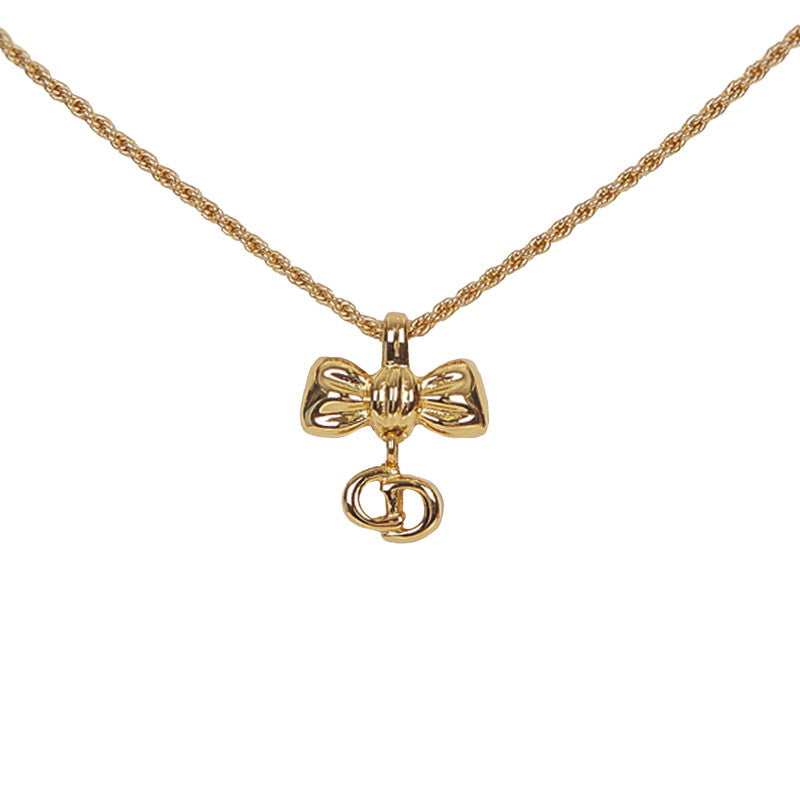 クリスチャンディオール ゴールド メッキ キュービック・ジルコニア リボンモチーフ・ ロゴモチーフ ネックレス２点 ブレス1点セット ネックレス レディース Christian Dior 【中古】