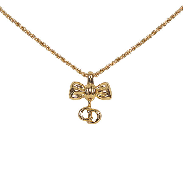 クリスチャンディオール ゴールド メッキ キュービック・ジルコニア リボンモチーフ・ ロゴモチーフ ネックレス２点 ブレス1点セット ネックレス レディース Christian Dior 【中古】