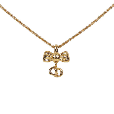 クリスチャンディオール ゴールド メッキ キュービック・ジルコニア リボンモチーフ・ ロゴモチーフ ネックレス２点 ブレス1点セット ネックレス レディース Christian Dior 【中古】