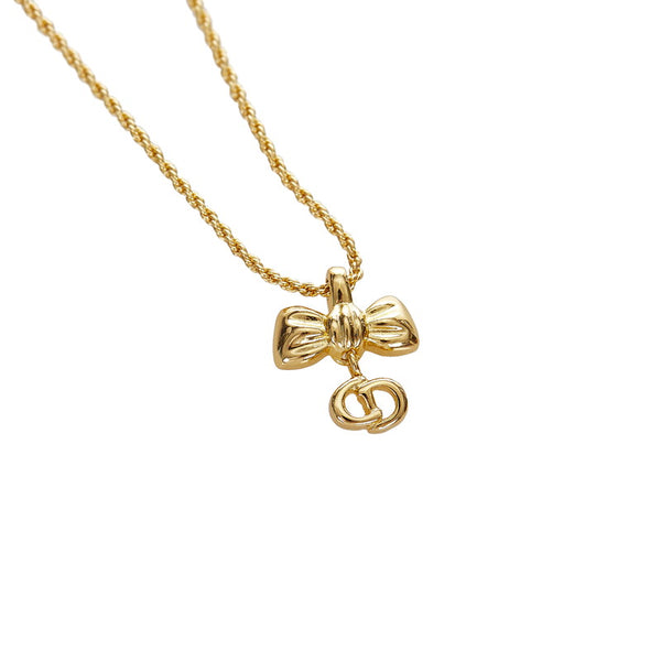 クリスチャンディオール ゴールド メッキ キュービック・ジルコニア リボンモチーフ・ ロゴモチーフ ネックレス２点 ブレス1点セット ネックレス レディース Christian Dior 【中古】