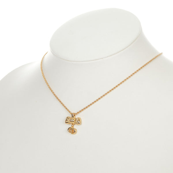 クリスチャンディオール ゴールド メッキ キュービック・ジルコニア リボンモチーフ・ ロゴモチーフ ネックレス２点 ブレス1点セット ネックレス レディース Christian Dior 【中古】