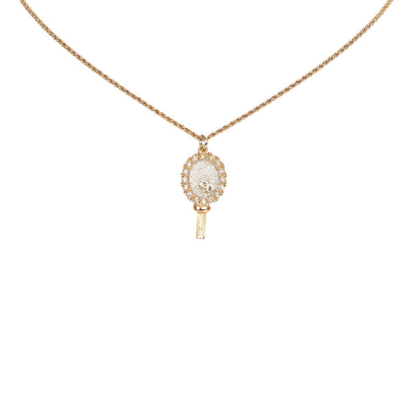 クリスチャンディオール ゴールド シルバー メッキ メタル ラインストーン 手鏡モチーフ ネックレス レディース Christian Dior 【中古】