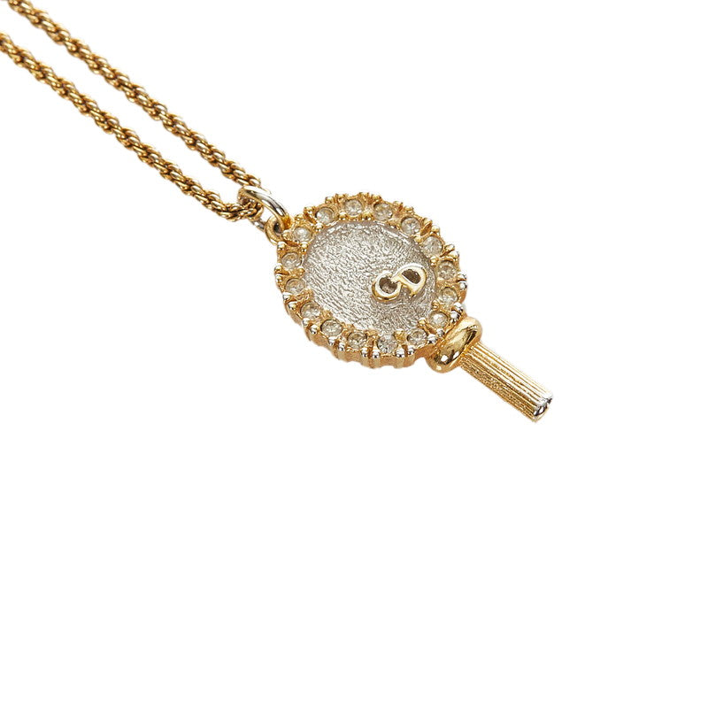 クリスチャンディオール ゴールド シルバー メッキ メタル ラインストーン 手鏡モチーフ ネックレス レディース Christian Dior 【中古】