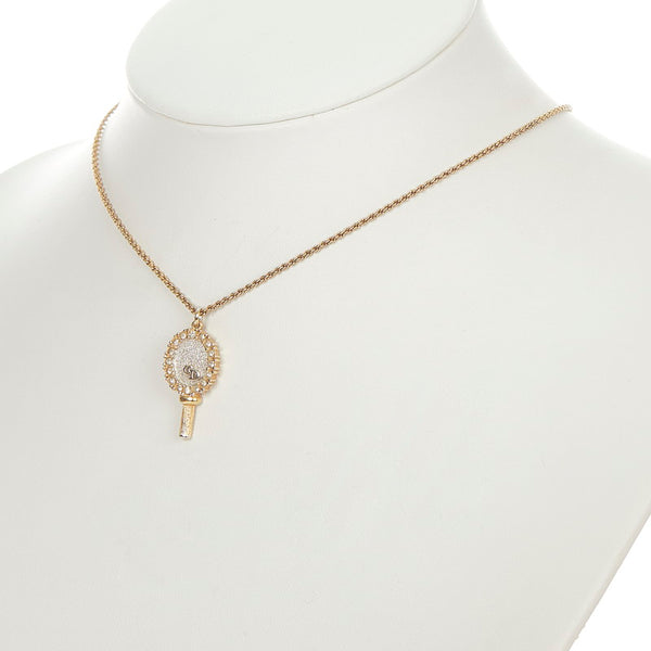 クリスチャンディオール ゴールド シルバー メッキ メタル ラインストーン 手鏡モチーフ ネックレス レディース Christian Dior 【中古】