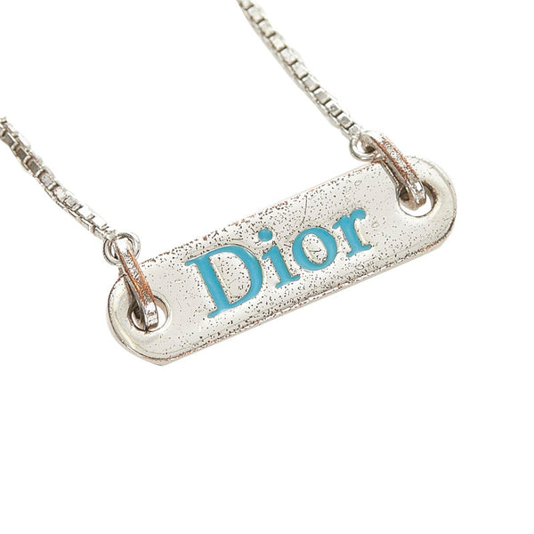 クリスチャンディオール シルバー ブルー メタル ロゴ プレート ネックレス レディース Christian Dior 【中古】