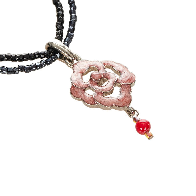 クリスチャンディオール ピンク ブラック メタル ビーズ 薔薇 モチーフ ネックレス レディース Christian Dior 【中古】