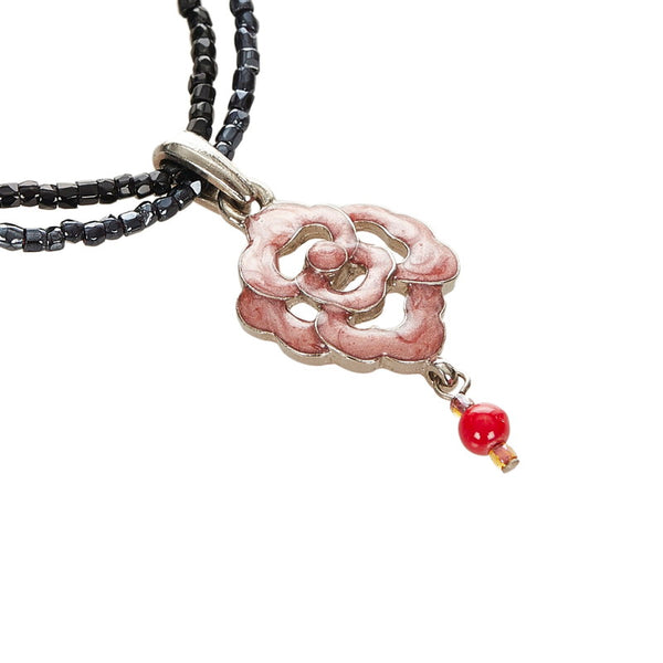 クリスチャンディオール ピンク ブラック メタル ビーズ 薔薇 モチーフ ネックレス レディース Christian Dior 【中古】