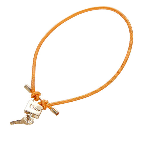 クリスチャンディオール ピンクゴールド オレンジ メッキ ポリエステル ゴム カデナ・キー モチーフ ブレスレット レディース Christian Dior 【中古】