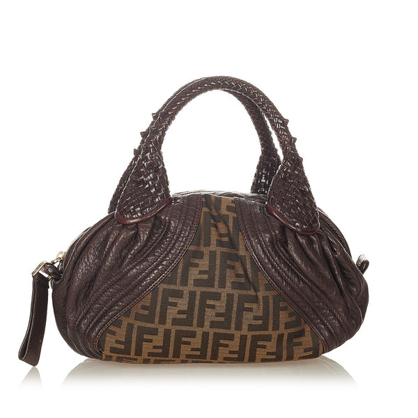 フェンディ ズッカ ブラウン カーキ レザー キャンバス ショルダーバッグ レディース FENDI 【中古】