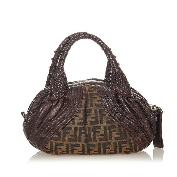 フェンディ ズッカ ブラウン カーキ レザー キャンバス ショルダーバッグ レディース FENDI 【中古】