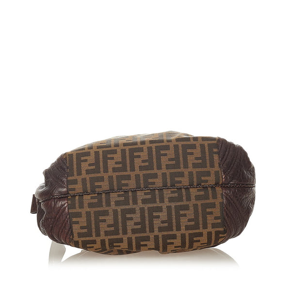 フェンディ ズッカ ブラウン カーキ レザー キャンバス ショルダーバッグ レディース FENDI 【中古】
