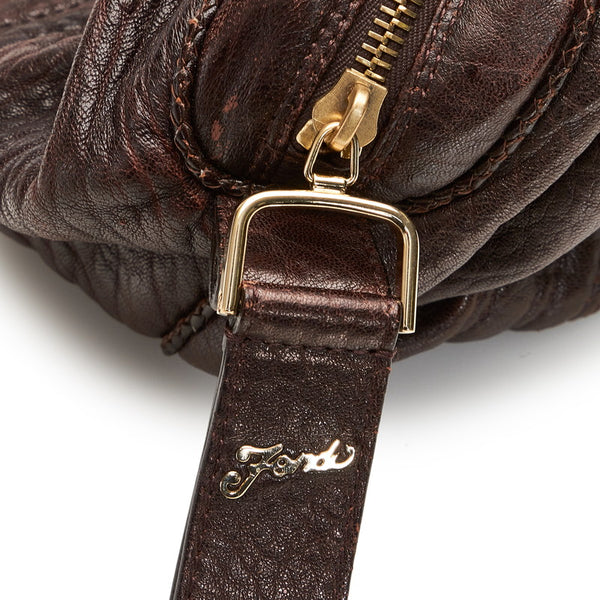 フェンディ ズッカ ブラウン カーキ レザー キャンバス ショルダーバッグ レディース FENDI 【中古】