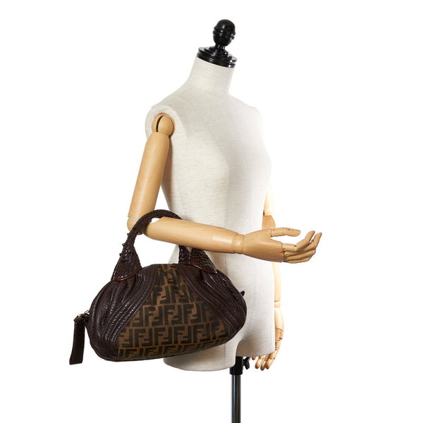 フェンディ ズッカ ブラウン カーキ レザー キャンバス ショルダーバッグ レディース FENDI 【中古】