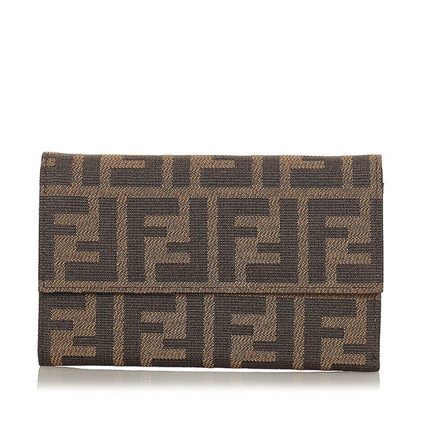 フェンディ ズッカ ブラウン ナイロン レザー 三つ折り財布 レディース FENDI 【中古】