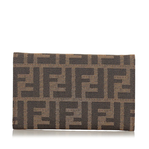 フェンディ ズッカ ブラウン ナイロン レザー 三つ折り財布 レディース FENDI 【中古】