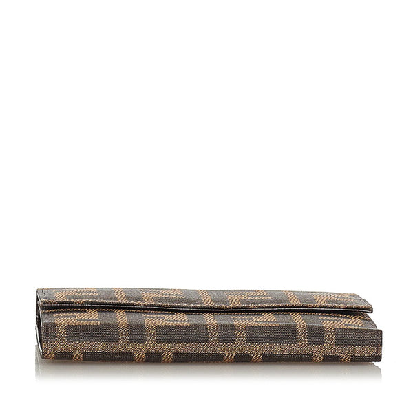 フェンディ ズッカ ブラウン ナイロン レザー 三つ折り財布 レディース FENDI 【中古】
