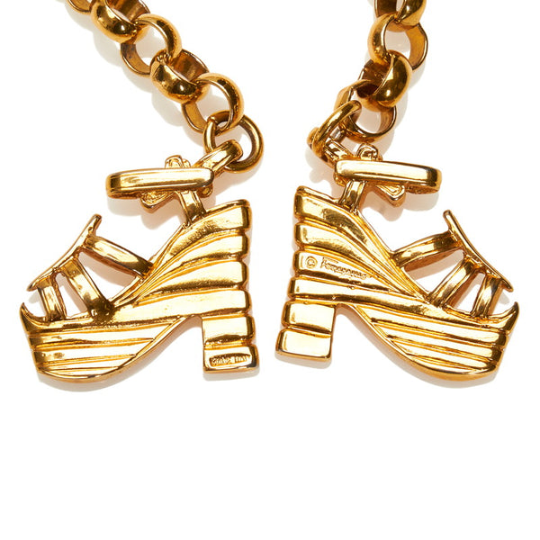 サルヴァトーレフェラガモ シューズ モチーフ チェーン ゴールド メッキ ベルト レディース Salvatore Ferragamo 【中古】