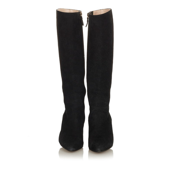 サルヴァトーレフェラガモ ブラック スウェード レザー ロングブーツ レディース Salvatore Ferragamo 【中古】