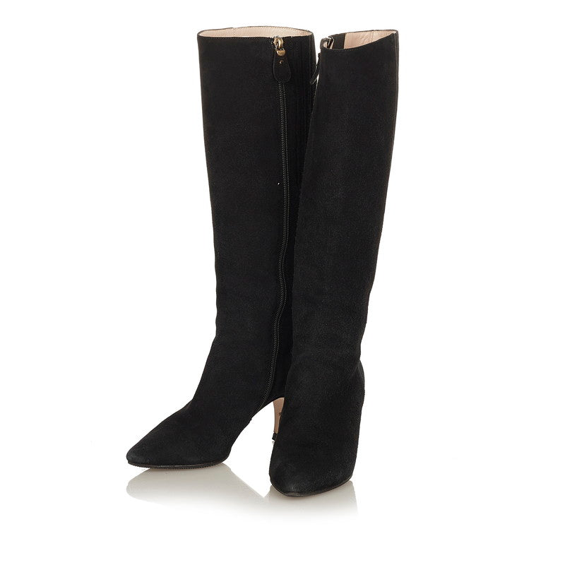 サルヴァトーレフェラガモ ブラック スウェード レザー ロングブーツ レディース Salvatore Ferragamo 【中古】