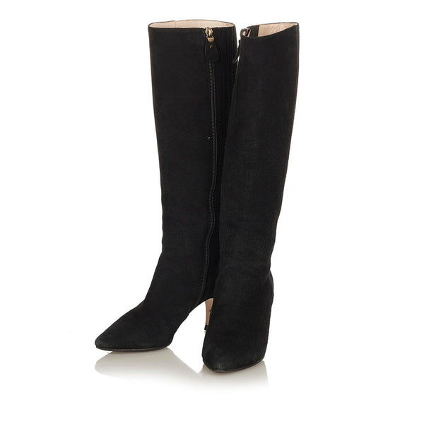 サルヴァトーレフェラガモ ブラック スウェード レザー ロングブーツ レディース Salvatore Ferragamo 【中古】