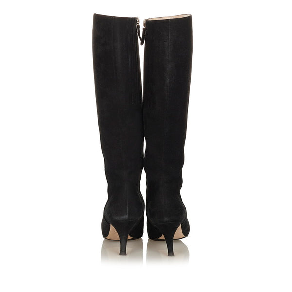 サルヴァトーレフェラガモ ブラック スウェード レザー ロングブーツ レディース Salvatore Ferragamo 【中古】