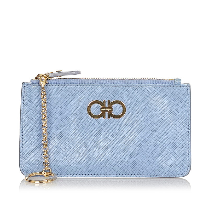 サルヴァトーレフェラガモ ガンチーニ コインケース KY-22 B956 ブルー レザー レディース Salvatore Ferragamo 【中古】