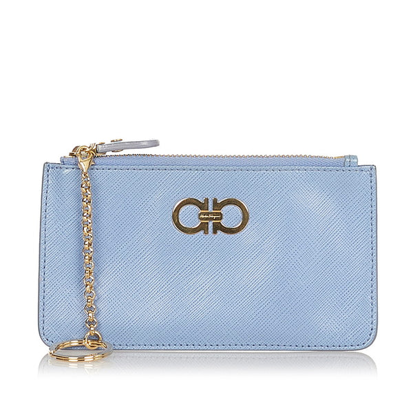 サルヴァトーレフェラガモ ガンチーニ コインケース KY-22 B956 ブルー レザー レディース Salvatore Ferragamo 【中古】