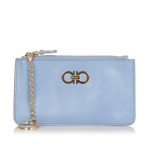 サルヴァトーレフェラガモ ガンチーニ コインケース KY-22 B956 ブルー レザー レディース Salvatore Ferragamo 【中古】