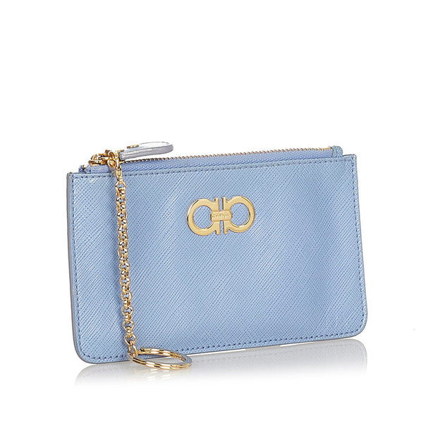 サルヴァトーレフェラガモ ガンチーニ コインケース KY-22 B956 ブルー レザー レディース Salvatore Ferragamo 【中古】