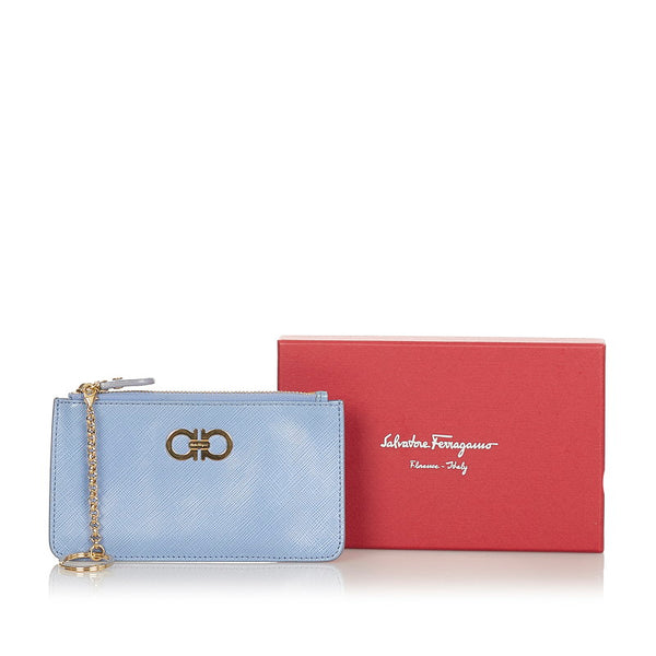 サルヴァトーレフェラガモ ガンチーニ コインケース KY-22 B956 ブルー レザー レディース Salvatore Ferragamo 【中古】