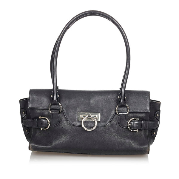 サルヴァトーレフェラガモ ガンチーニ AQ-21 4862 ブラック レザー ハンドバッグ レディース Salvatore Ferragamo 【中古】