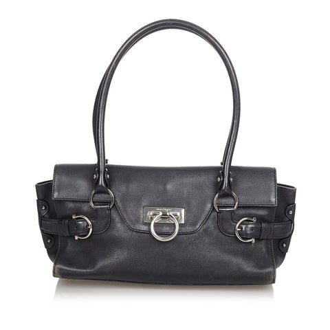 サルヴァトーレフェラガモ ガンチーニ AQ-21 4862 ブラック レザー ハンドバッグ レディース Salvatore Ferragamo 【中古】