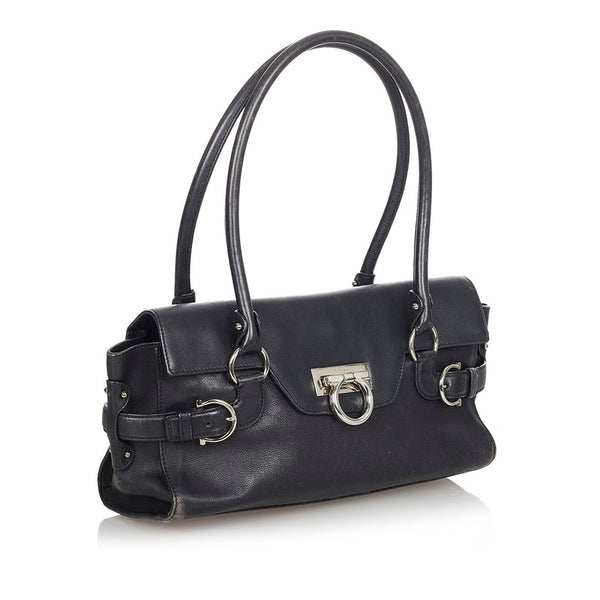 サルヴァトーレフェラガモ ガンチーニ AQ-21 4862 ブラック レザー ハンドバッグ レディース Salvatore Ferragamo 【中古】