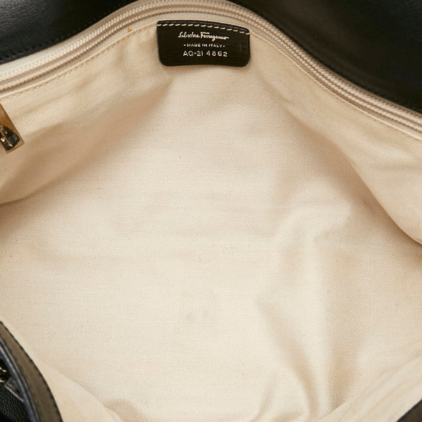 サルヴァトーレフェラガモ ガンチーニ AQ-21 4862 ブラック レザー ハンドバッグ レディース Salvatore Ferragamo 【中古】