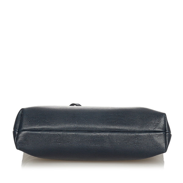 サルヴァトーレフェラガモ ヴァラ 型押し D210588 ネイビー レザー 斜め掛け ショルダーバッグ レディース Salvatore Ferragamo 【中古】