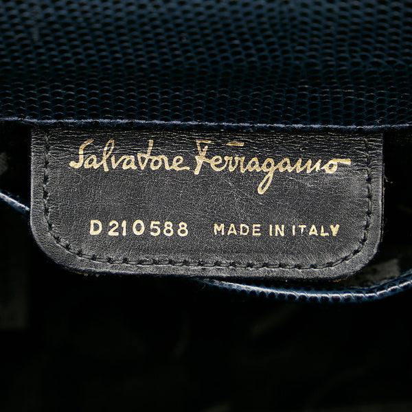 サルヴァトーレフェラガモ ヴァラ 型押し D210588 ネイビー レザー 斜め掛け ショルダーバッグ レディース Salvatore Ferragamo 【中古】