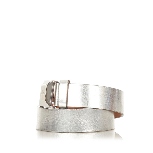 グッチ 194433 シルバー レザー ベルト メンズ GUCCI 【中古】