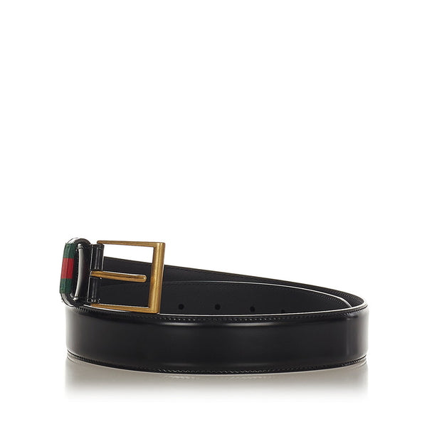グッチ 495125 ブラック グリーン レッド レザー キャンバス ベルト メンズ GUCCI 【中古】