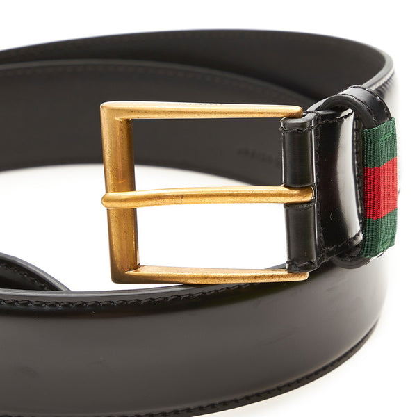 グッチ 495125 ブラック グリーン レッド レザー キャンバス ベルト メンズ GUCCI 【中古】