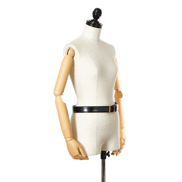 グッチ 495125 ブラック グリーン レッド レザー キャンバス ベルト メンズ GUCCI 【中古】