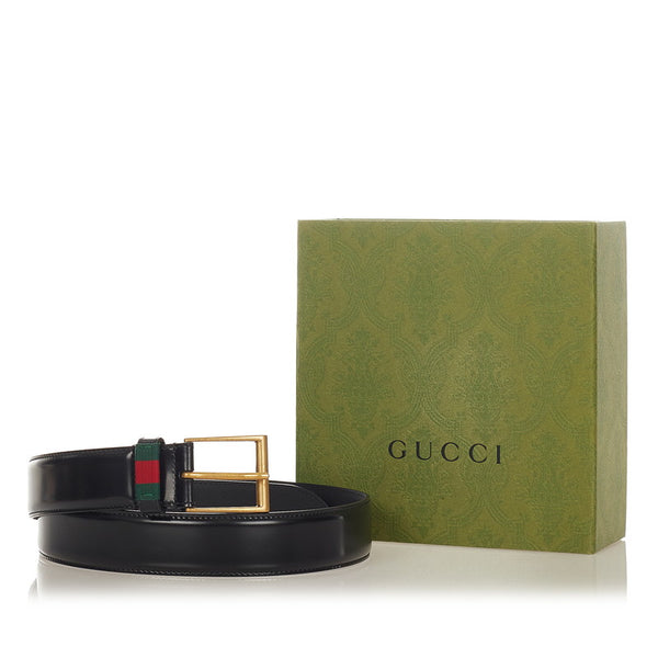 グッチ 495125 ブラック グリーン レッド レザー キャンバス ベルト メンズ GUCCI 【中古】