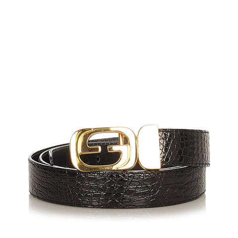 グッチ GGロゴ ブラック レザー ベルト メンズ GUCCI 【中古】
